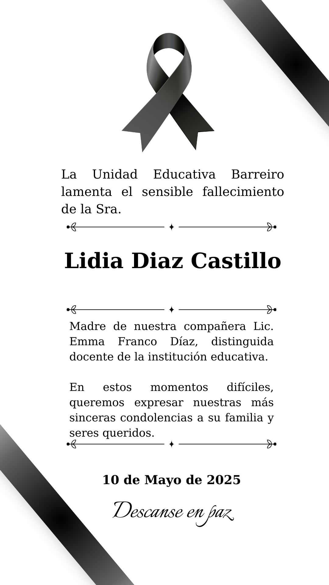 Condolencia a la Lic Emma Franco